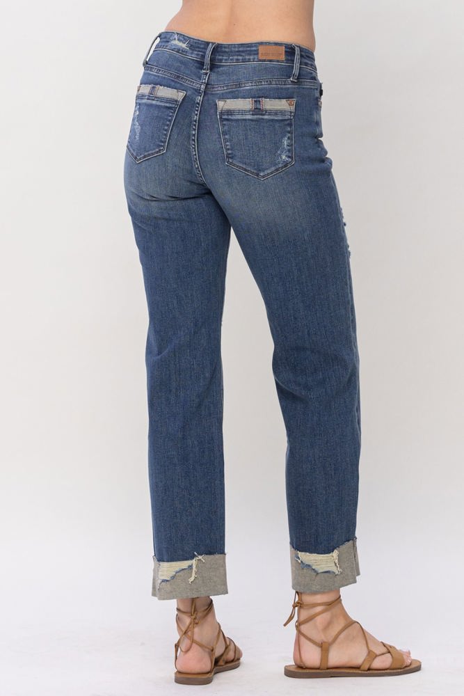 Judy Blue Mid Rise & Single Cuff Dad Jean Straight Denim 88580 - Plus