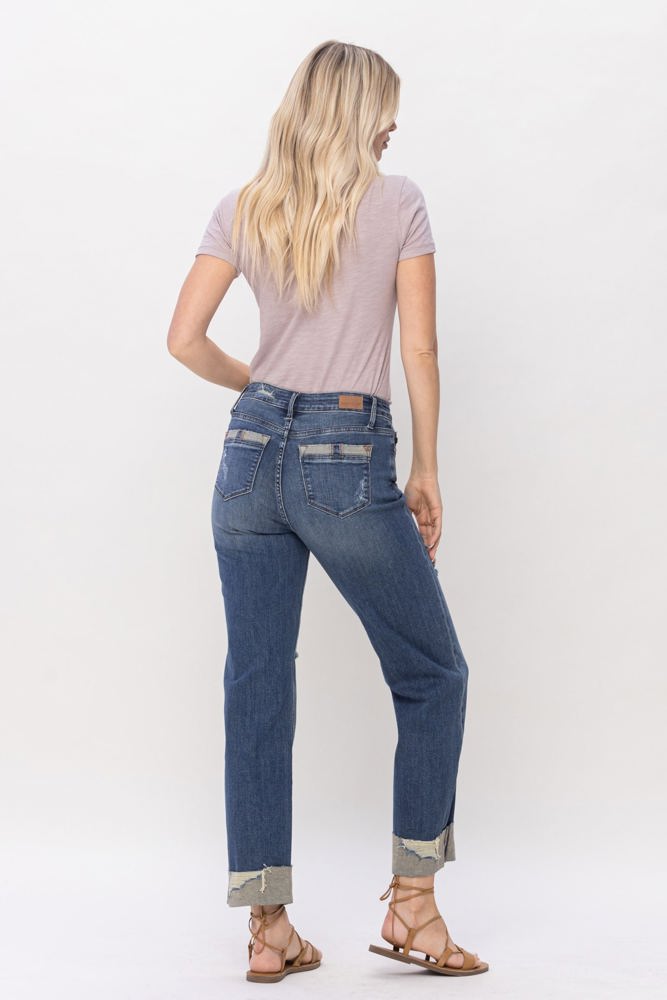 Judy Blue Mid Rise & Single Cuff Dad Jean Straight Denim 88580 - Plus