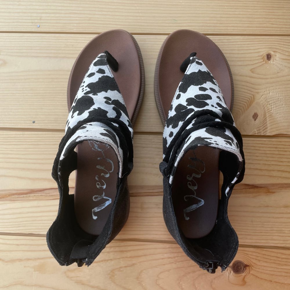 Very G "Angelika 2" Black & White Cow Sandal