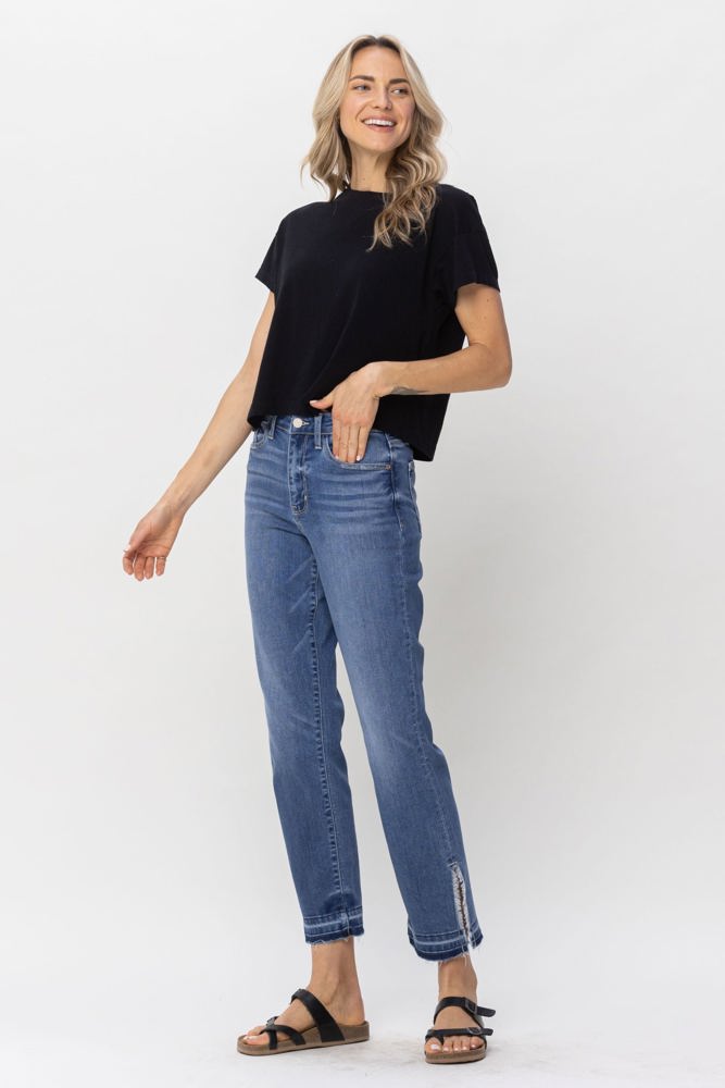 Judy Blue High Waist Fray Slit Release Hem Straight Denim 82453 - Plus