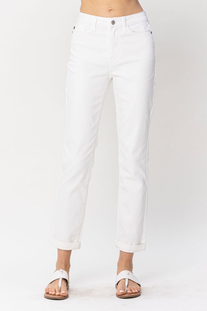 Judy Blue High Waist White Double Cuff Boyfriend Denim 88675