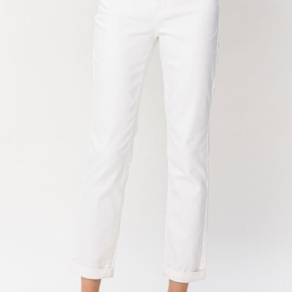 Judy Blue High Waist White Double Cuff Boyfriend Denim 88675