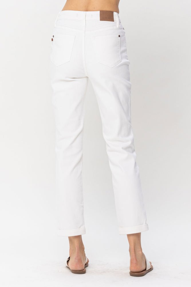 Judy Blue High Waist White Double Cuff Boyfriend Denim 88675