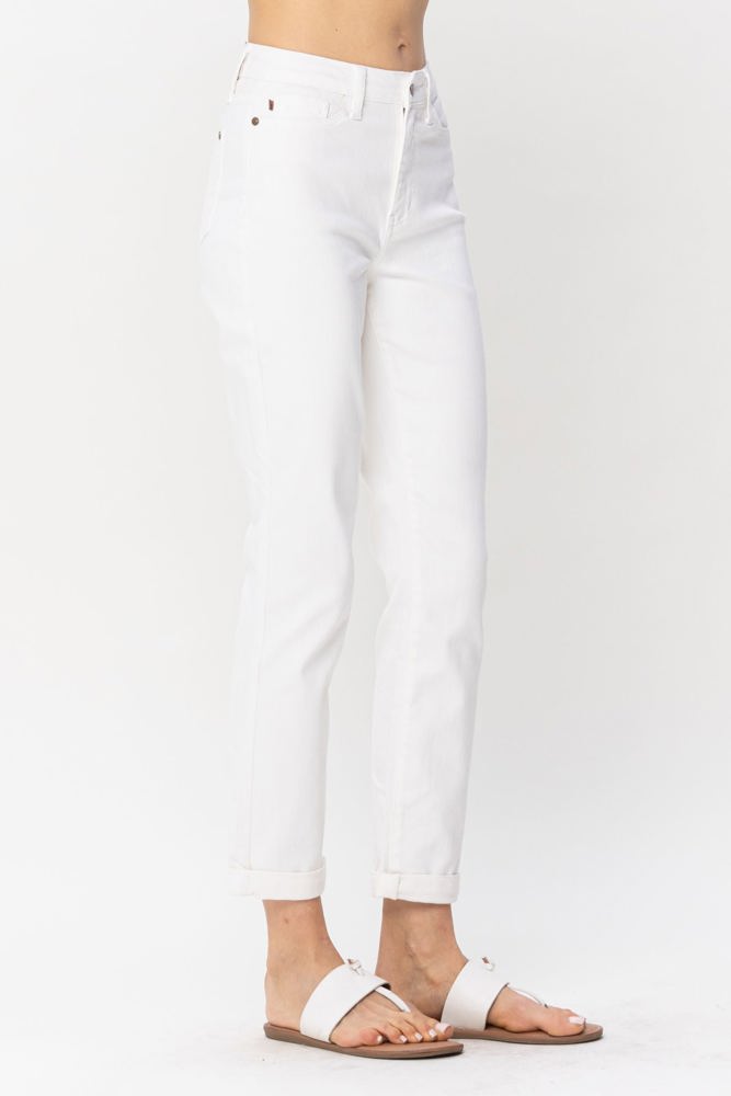 Judy Blue High Waist White Double Cuff Boyfriend Denim 88675