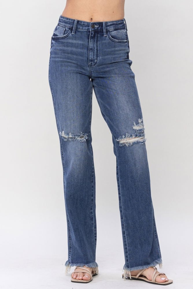 Judy Blue High Waist W/ Knee Destroy Straight Denim 82498