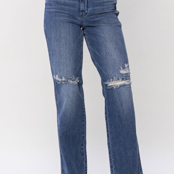 Judy Blue High Waist W/ Knee Destroy Straight Denim 82498