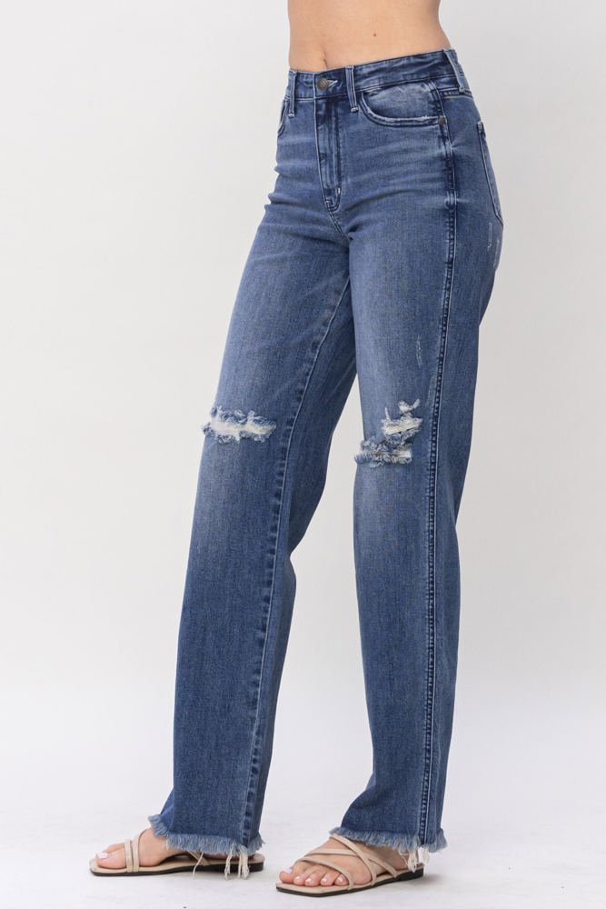 Judy Blue High Waist W/ Knee Destroy Straight Denim 82498 - Plus