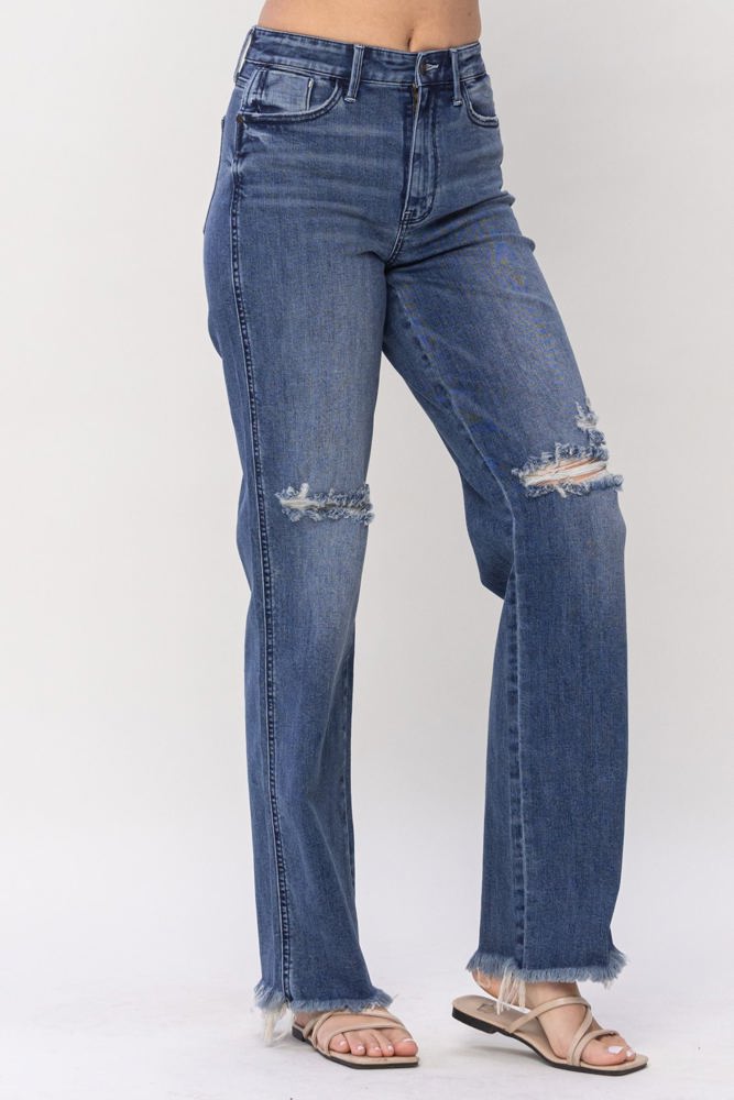 Judy Blue High Waist W/ Knee Destroy Straight Denim 82498 - Plus