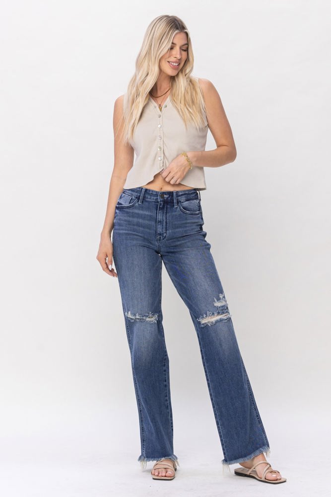 Judy Blue High Waist W/ Knee Destroy Straight Denim 82498 - Plus