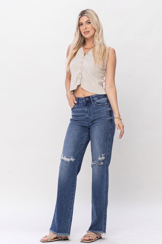 Judy Blue High Waist W/ Knee Destroy Straight Denim 82498 - Plus