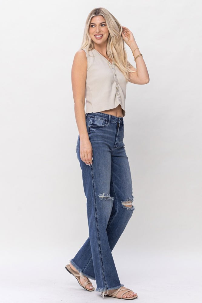 Judy Blue High Waist W/ Knee Destroy Straight Denim 82498 - Plus