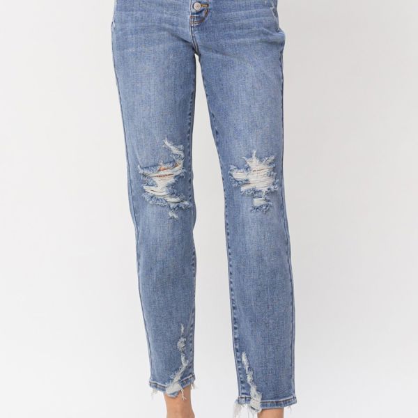 Judy Blue High Waist Button Fly Destroyed Boyfriend Denim 82462