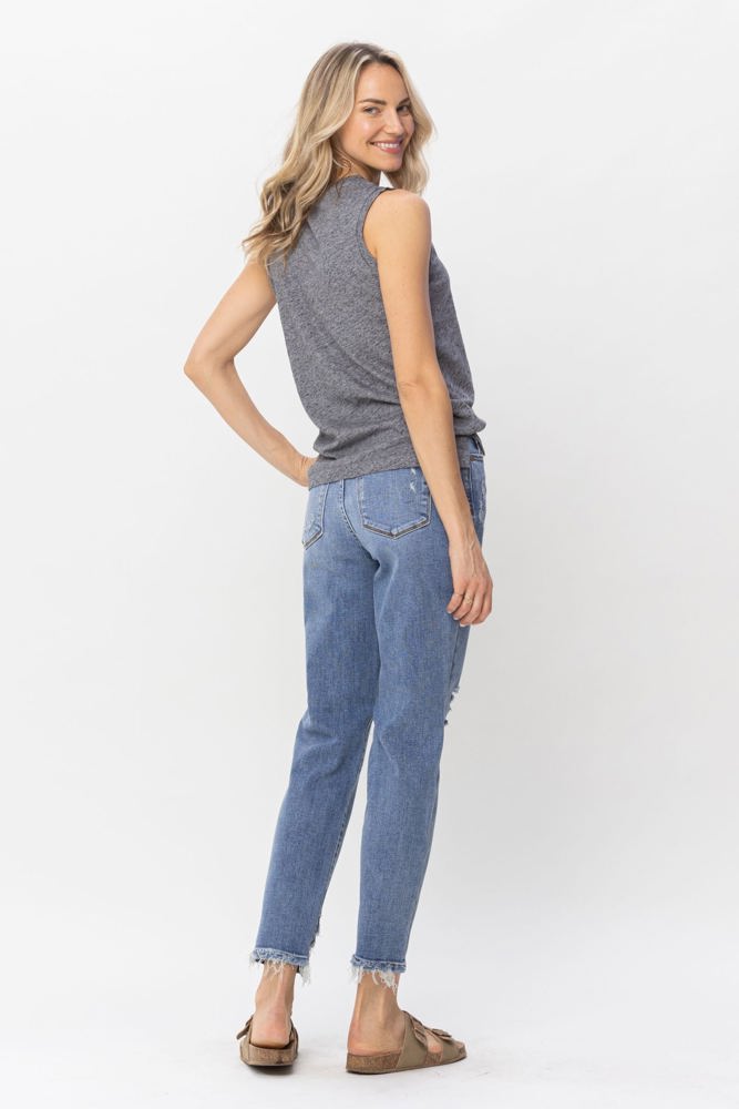 Judy Blue High Waist Button Fly Destroyed Boyfriend Denim 82462