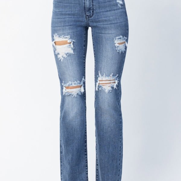 Judy Blue Mid Rise Destroyed Straight Denim 82425