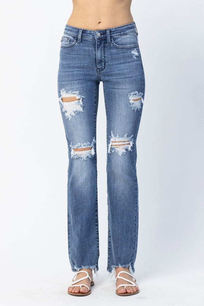 Judy Blue Mid Rise Destroyed Straight Denim 82425