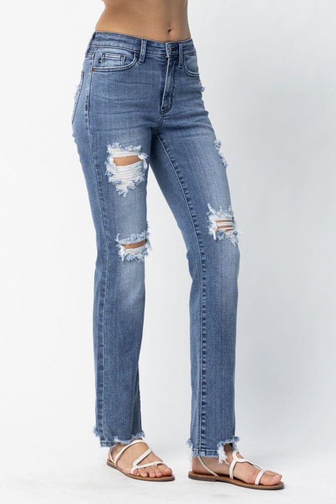 Judy Blue Mid Rise Destroyed Straight Denim 82425