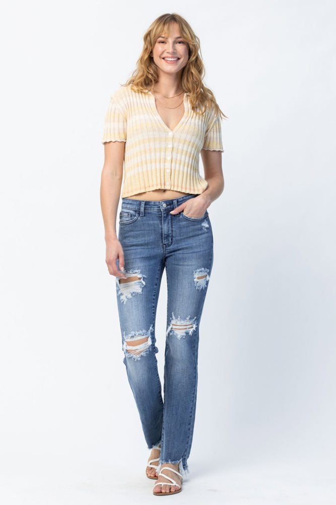 Judy Blue Mid Rise Destroyed Straight Denim 82425