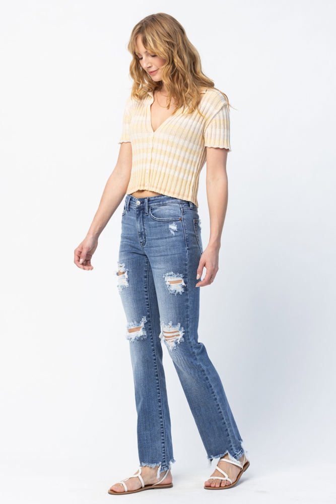 Judy Blue Mid Rise Destroyed Straight Denim 82425