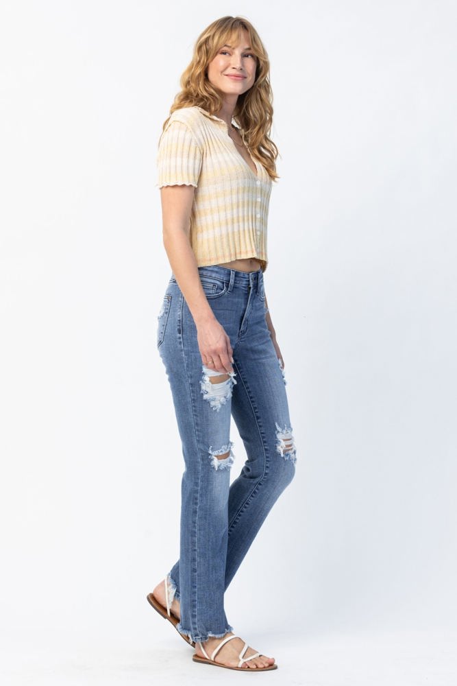 Judy Blue Mid Rise Destroyed Straight Denim 82425