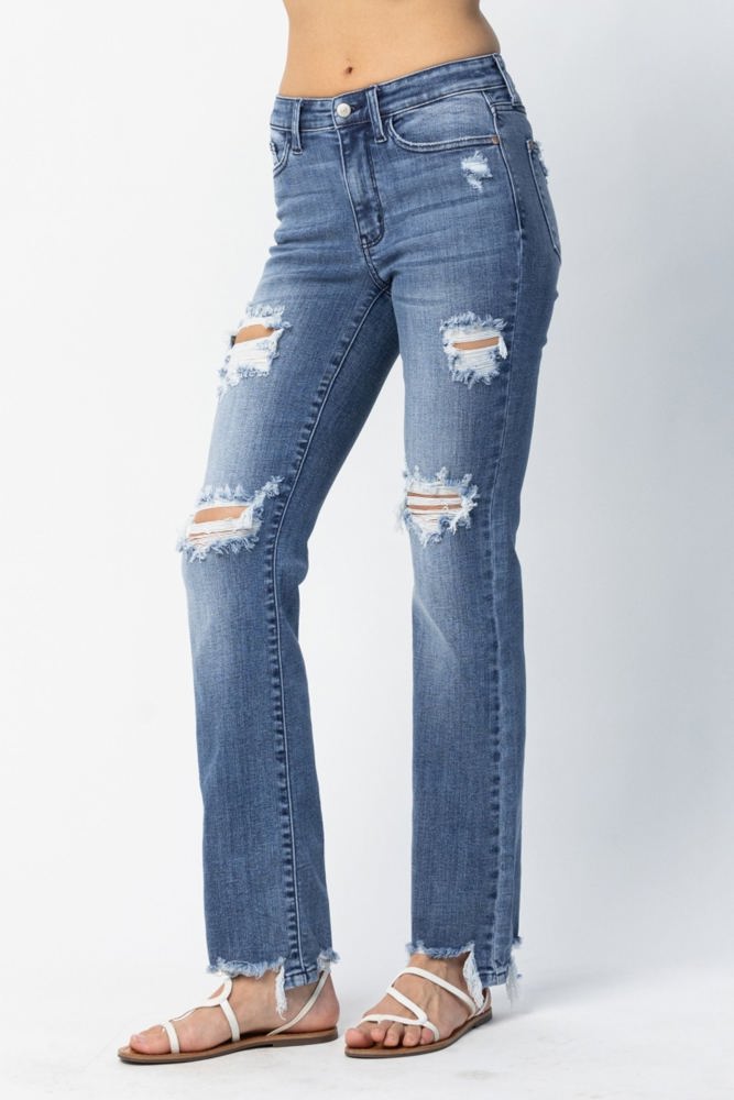 Judy Blue Mid Rise Destroyed Straight Denim 82425