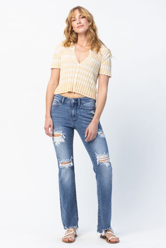 Judy Blue Mid Rise Destroyed Straight Denim 82425