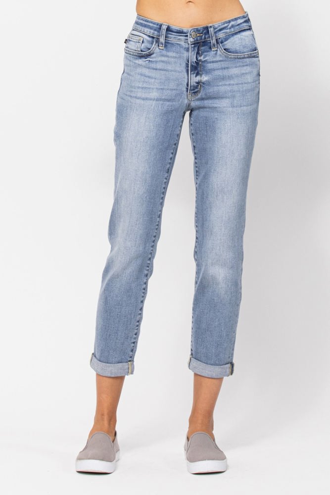 Judy Blue Mid Rise Bleach Wash Boyfriend Denim 82335