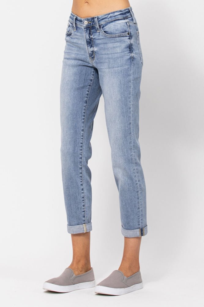 Judy Blue Mid Rise Bleach Wash Boyfriend Denim 82335