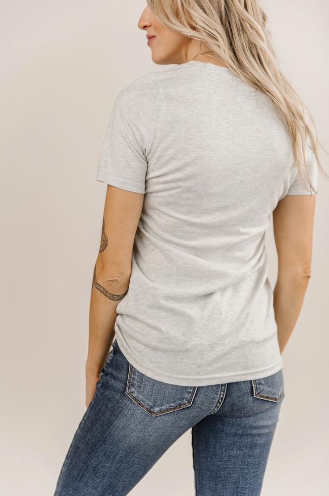 Ampersand Vneck LuLu Short Sleeve Top, Heather Grey