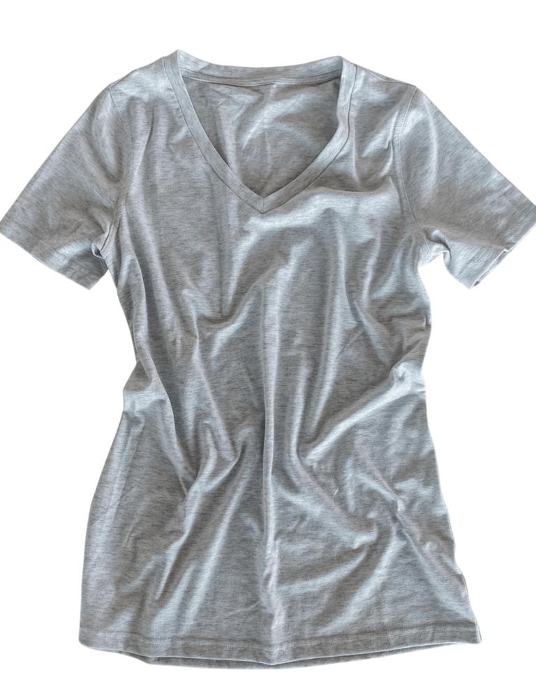 Ampersand Vneck LuLu Short Sleeve Top, Heather Grey