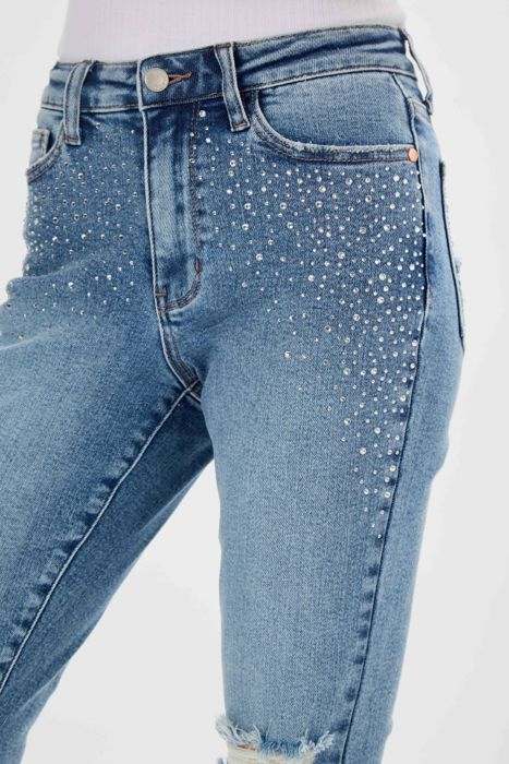 Judy Blue High Waist Rhinestone Embellished W/ Destroyed Slim Denim 88565 - Plus