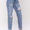  Judy Blue Mid Rise "Star Crossed" Destroy & Roll Cuff Boyfriend Denim 88553 - Plus