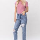  Judy Blue Mid Rise "Star Crossed" Destroy & Roll Cuff Boyfriend Denim 88553 - Plus