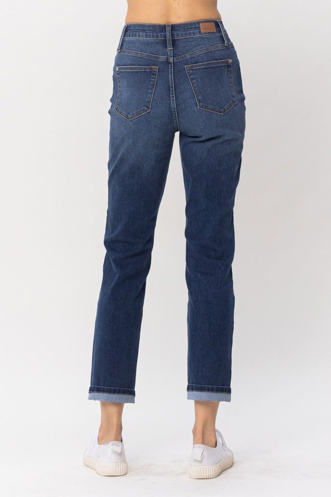 Judy Blue High Waist Cool Denim Sustainable Cuff Boyfriend Denim 88608