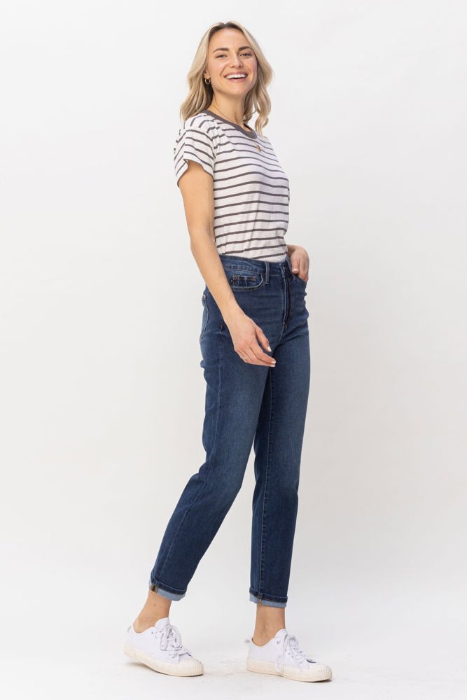 Judy Blue High Waist Cool Denim Sustainable Cuff Boyfriend Denim 88608