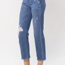  Judy Blue High Waist Destroy and Pocket Hem Embroidery Ankle Straight Denim 88610