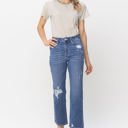  Judy Blue High Waist Destroy and Pocket Hem Embroidery Ankle Straight Denim 88610