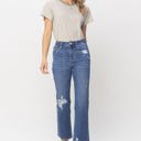  Judy Blue High Waist Destroy and Pocket Hem Embroidery Ankle Straight Denim 88610