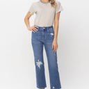  Judy Blue High Waist Destroy and Pocket Hem Embroidery Ankle Straight Denim 88610