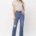  Judy Blue High Waist Destroy and Pocket Hem Embroidery Ankle Straight Denim 88610