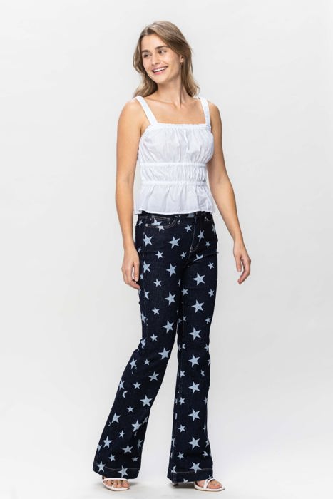 Judy Blue High Waist All Over Star Print Rinse Wash Flare Denim Jeans 88662