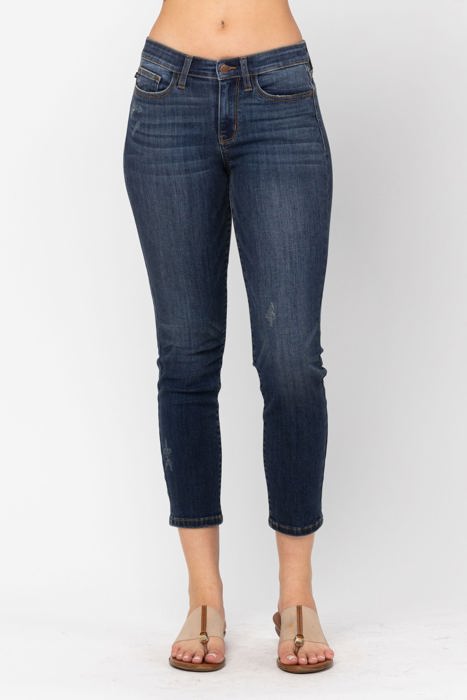 Judy Blue Mid Rise Cropped Relaxed Denim Jeans 82251