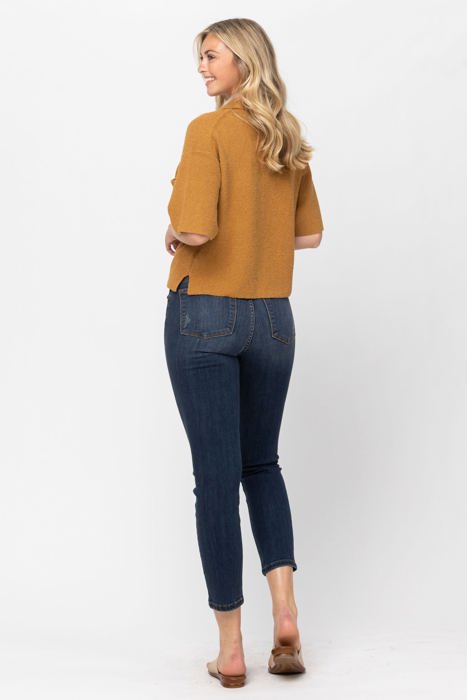 Judy Blue Mid Rise Cropped Relaxed Denim Jeans 82251