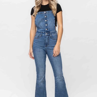 Judy Blue High Waist Tummy Control Top Flare Overall Denim 88614