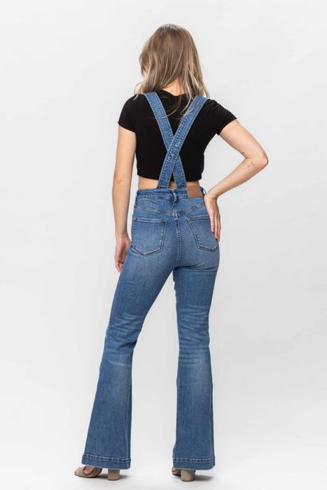 Judy Blue High Waist Tummy Control Top Flare Overall Denim 88614