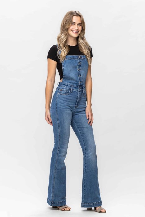 Judy Blue High Waist Tummy Control Top Flare Overall Denim 88614