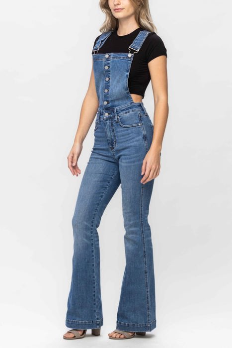 Judy Blue High Waist Tummy Control Top Flare Overall Denim 88614