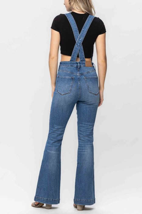 Judy Blue High Waist Tummy Control Top Flare Overall Denim 88614