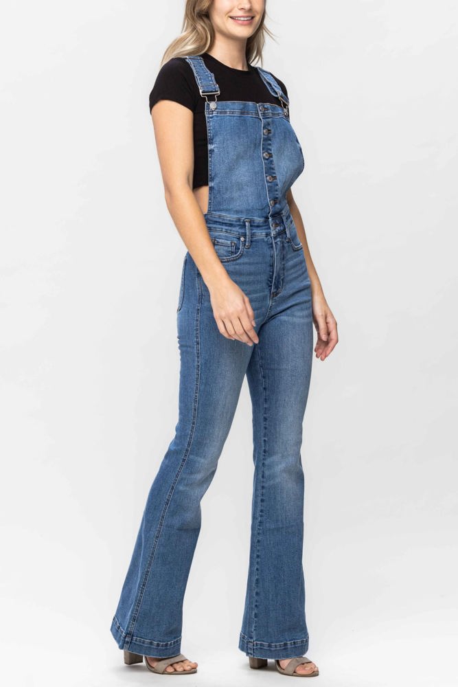 Judy Blue High Waist Tummy Control Top Flare Overall Denim 88614