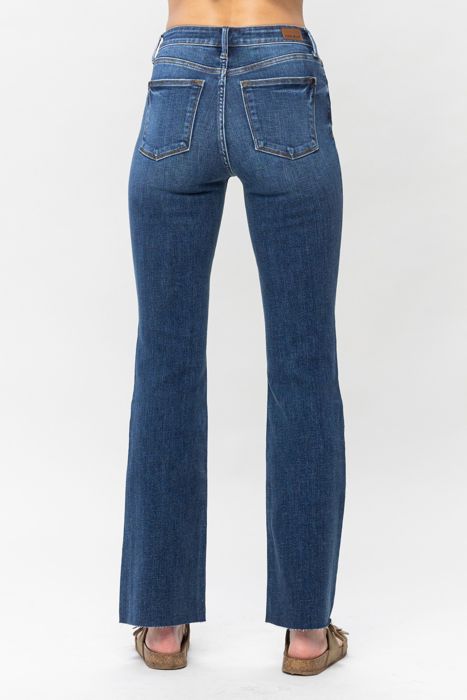 Judy Blue Mid Rise Harsh Contrast Wash and Cut Hem Bootcut Denim Jeans 82550