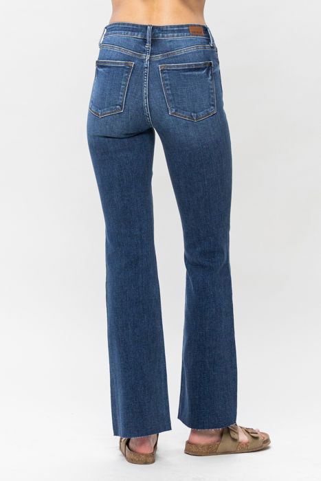 Judy Blue Mid Rise Harsh Contrast Wash and Cut Hem Bootcut Denim Jeans 82550